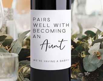 Baby Announcement Wine Labels/Pregnancy Announcement Gift/Baby on the way/New Aunt Gift/Gift for Uncle/Gift for Auntie/Becoming an Aunt