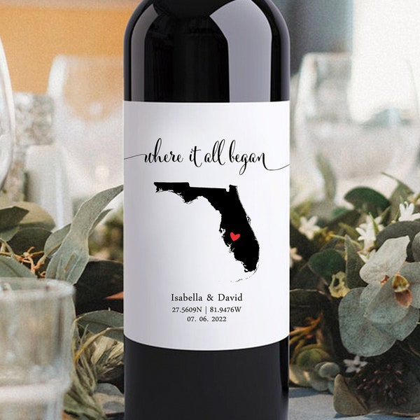 Custom Map Wine Label/Where it all began/Personalized Valentine's Gift for Couple/Valentine's Gift/Wedding Gift/Newlywed Gift/Gift for Lover