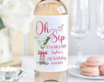 A Tini Bit Older Birthday Party Wine/Pink Bow Martini Themed Birthday Wine Favors/Coquette Dirty Thirty Labels/Oh Sip Funny Champagne Labels