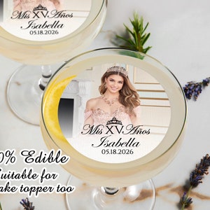Edible Photo Cocktail Topper/Mis Quince Anos Favor Drink Toppers/Quinceanera  Party Decor/Sweet Sixteen Drink Toppers/Edible Cupcake Topper