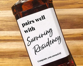 Pairs Well With Surviving Residency Wine Label/Female Male MD gift/Medical Gift For Doctor/Residency Gift/Gift for Student Doctor/Funny Gift