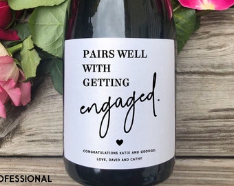 Engagement Wine Label/Engagement Gift for Couple/Wedding Gift/Engagement Milestone Gift/Pairs well with getting Engaged/Champagne  Label