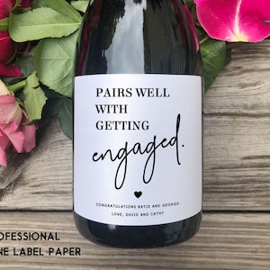 Engagement Wine Label/Engagement Gift for Couple/Wedding Gift/Engagement Milestone Gift/Pairs well with getting Engaged/Champagne  Label