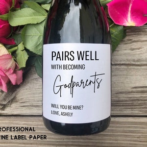 Godparents Proposal Wine Labels/Baby Announcement Godmother Gifts/Pregnancy Parents Gift/Godparent Wine Label/Godparents Proposal Box Idea