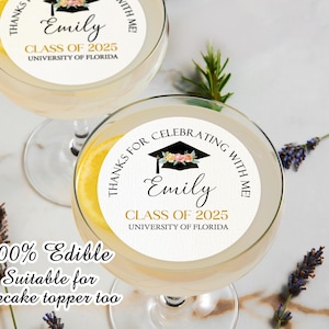 EDIBLE Graduation Cocktail Toppers/Custom Graduation Dinner Party Decorations/Graduation Cocktail Garnishes/Class of 2025/Grad Celebration