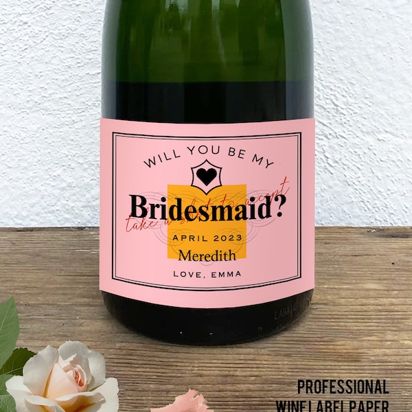 Bridesmaid Proposal Champagne Bottle Label Maid of Honor Gift Printed Custom Bridesmaid Mini Champagne Label Will You Be My Bridesmaid Gift