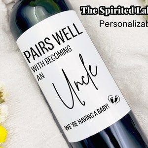 Baby Announcement Wine Labels/Pregnancy Announcement Gift/New Uncle Gift/Gift for Uncle to be/Gift for New Uncle/Becoming an Uncle/New Baby