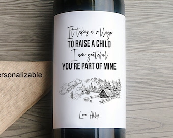 Custom Appreciation Wine Label/It Takes a Village/Thank you Wine Label/Thank you Card/Thank you Gift/Appreciation Gift/ Godparents Gift