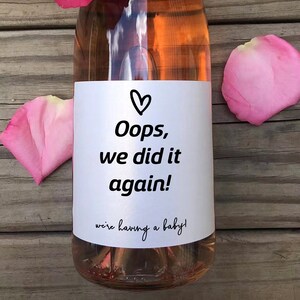 Second Baby Announcement Wine Labels/Pregnancy Again Announcement Gift/Oops, We Did It Again/Gift for Aunt/Gift for Uncle/Pregnancy Reveal