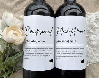 Personalized Bridesmaids Wine Label Stickers Bridesmaid Proposal Gift Box Labels Maid of Honor Proposal Gifts Bridesmaid Definition Card