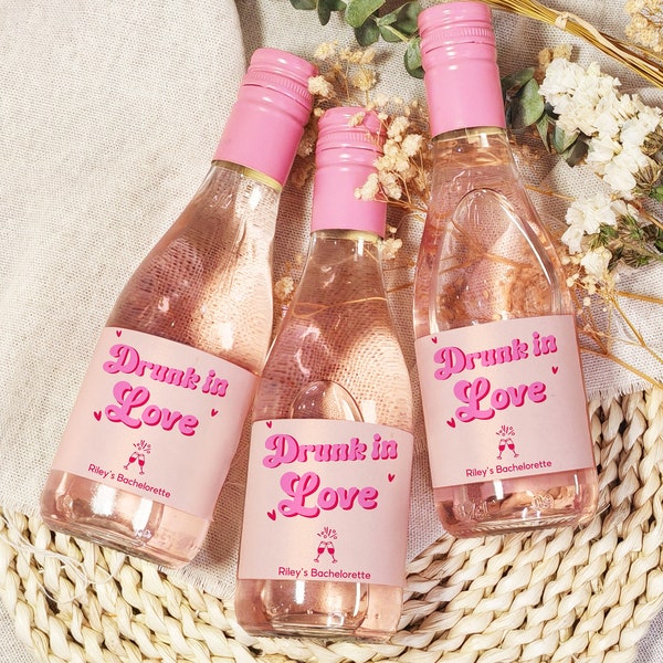 Drunk in Love Bachelorette Party Personalized Mini Champagne Labels Bridal Party Favors Custom 50 ml Shot Liquor Labels Bridal Shower Decor