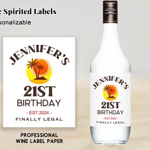 Custom Coconut RUM Bottle Label/Birthday Liquor Label/Personalized Birthday Gifts/21st Birthday Gift for Him/30th Birthday Party Decoration image 1