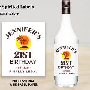 Custom Coconut RUM Bottle Label/Birthday Liquor Label/Personalized Birthday Gifts/21st Birthday Gift for Him/30th Birthday Party Decoration