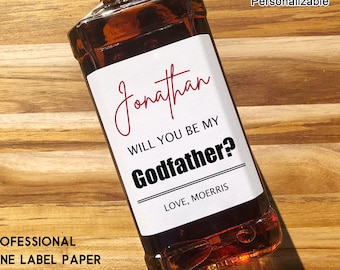 Personalized Godfather Proposal Whiskey Label/Godfather Proposal Gift/Will You Be My Godfather Wine Label/Godparents Proposal Gift