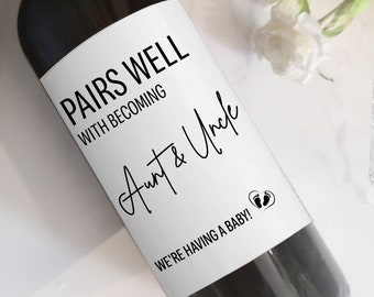 Baby Announcement Wine Labels/Pregnancy Announcement Gift/Baby on the way/Gift for Aunt and Uncle/Gift for Auntie/Becoming Aunt and Uncle