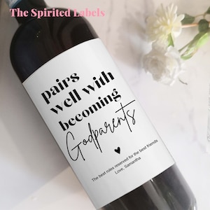 Pairs Well With Becoming Godparents Wine Label/Gift for Godmother/Godparents Proposal/Godfather Proposal/Pregnancy Reveal/Godmother Proposal