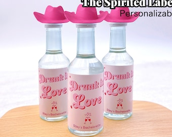 Mini Wine Bottle Labels Drunk in Love Bachelorette Decorations Personalized Mini Shot Bottles Margs and Matrimony Bachelorette Party Favors