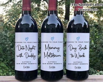 Custom New Mom Gift Box Wine Labels New Mommy Moments Milestones Gift Funny Wine Label for New Mom Unique New Parents Gifts