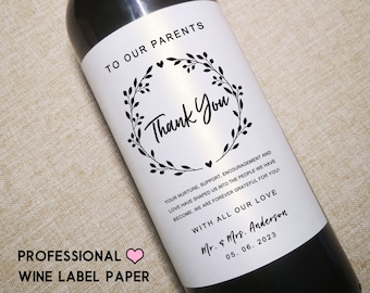 Thank you Wine Label/Thank you Card/Thank you Gift/Appreciation Gift/ Parents Thank you Gift/Wedding Day/Thank You Sticker Champagne Label