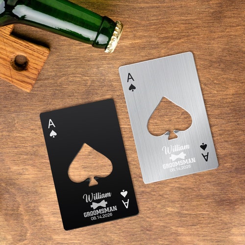 Personalisierter Flaschenöffner/Individualisierbares Groomsmen Geschenk/Ace of Spades Flaschenöffner/Partygeschenke/Trauzeuge Geschenke/Casino Poker Kartenöffner
