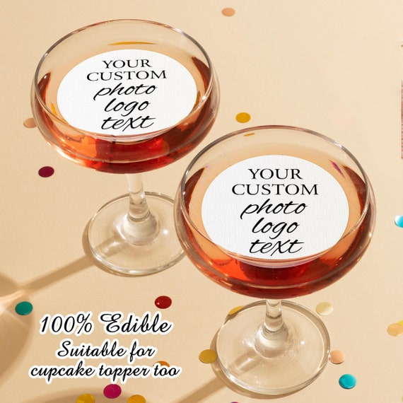 Edible Drink Toppers with Logo for Garnish Lovers Event/Photo Cocktail Toppers/Custom Drink Toppers/Wedding Drink Topper/Save the Date Decor