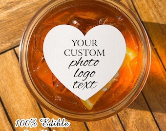 Décoration de boisson comestible en forme de coeur avec logo/ décoration de boisson de mariage en vrac/ décoration de cocktail photo/ décoration de boisson personnalisée/ décoration de fête d'anniversaire comestible