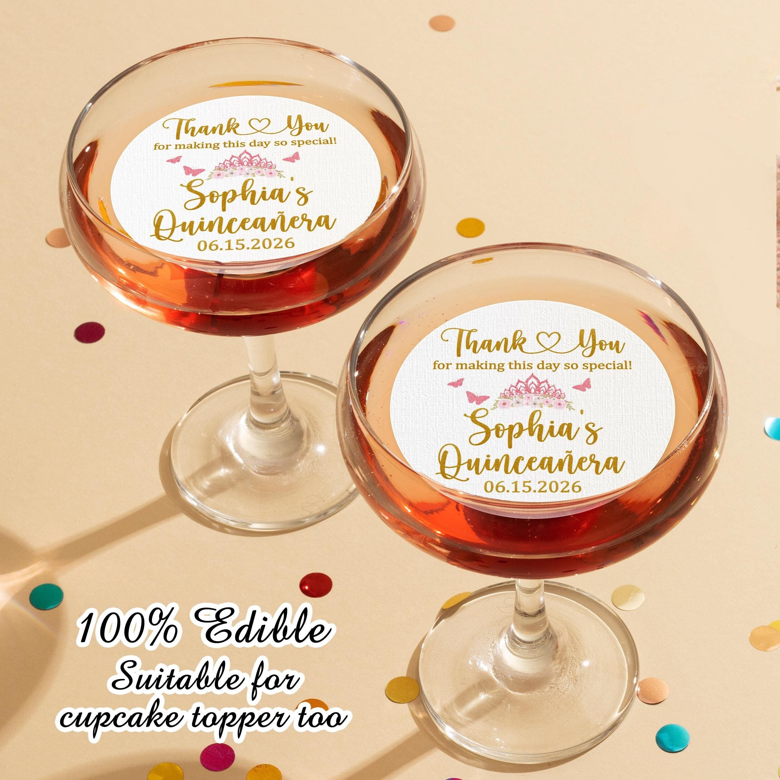 Edible Cocktail Topper/Mis Quince Anos Favor Drink Toppers/Sweet Sixteen Drink Toppers/Quinceanera  Party Decor/Custom Edible Cupcake Topper