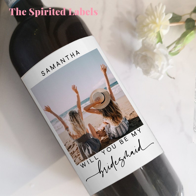 Bridesmaid Proposal Box Wine Label/Bridesmaid Proposal Photo Gift/Personalized Maid of Honor Proposal Wine Label/Will you be my Bridesmaid image 1