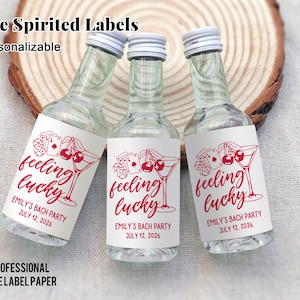 Feeling Lucky Mini Shot Labels/Lucky in Love Bachelorette Party Favors/Las Vegas Bachelorette Liquor Labels/Bach Mini Champagne Labels