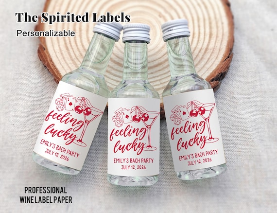 Feeling Lucky Mini Shot Labels/Lucky in Love Bachelorette Party Favors/Las Vegas Bachelorette Liquor Labels/Bach Mini Champagne Labels