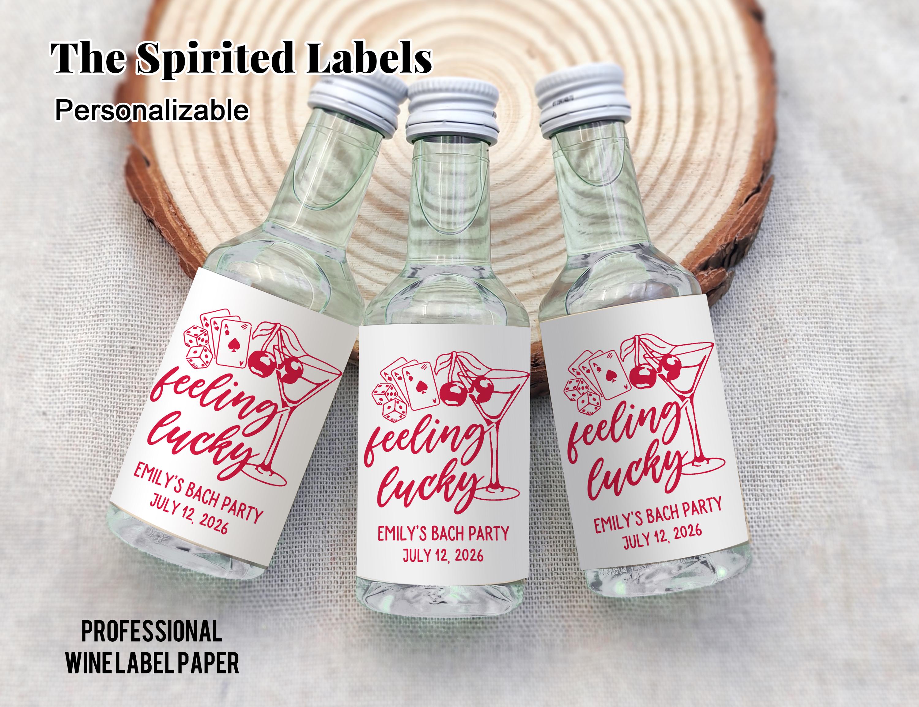 Feeling Lucky Mini Shot Labels/Lucky in Love Bachelorette Party Favors/Las Vegas Bachelorette Liquor Labels/Bach Mini Champagne Labels