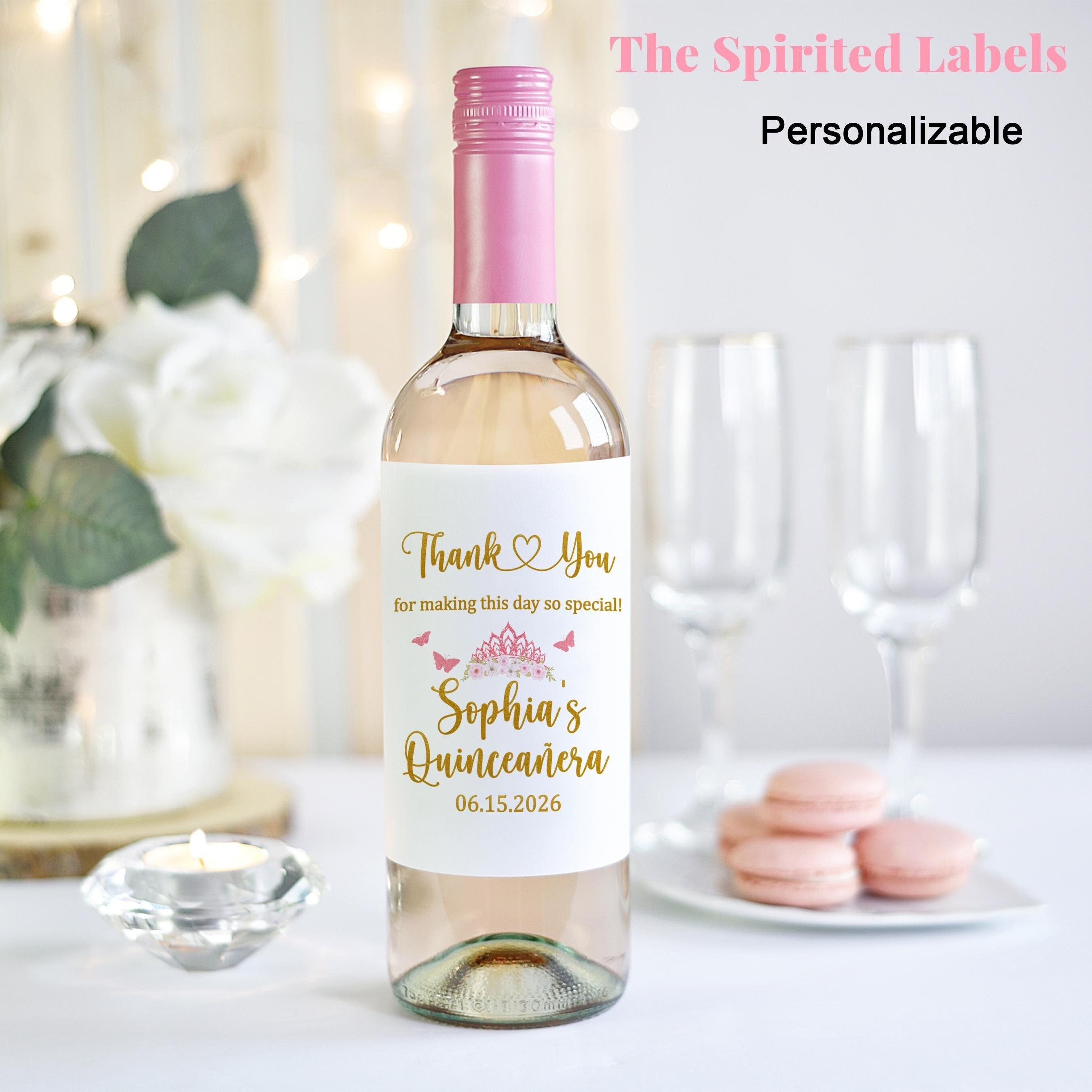 Personalized Quinceanera Wine Bottle Labels/Mis Quince Años Wine Labels/Printable Wine Label/Quinceañera Party Favor Ideas/Sweet 16 Sweet 15