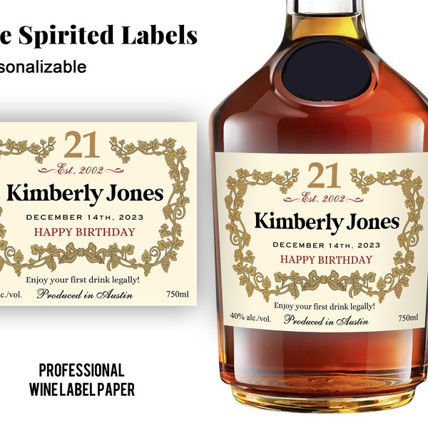 Custom Cognac Labels/21st Birthday Gift/30th Birthday Gift for Him/Printable Cognac Labels/Birthday Custom Labels/Personalized Liquor Labels