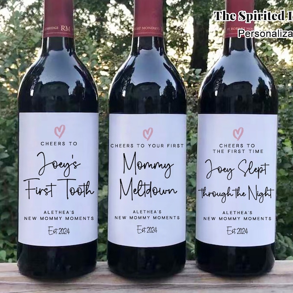 New Mom Gift Box Wine Labels Custom New Mom Milestones Baby Shower Gift New Mommy Moments Funny Wine Label for New Mom New Parents Gift