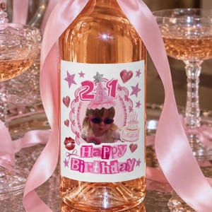 Personalized Birthday Wine Label with Photo, Custom Milestone Birthday Gift, Vintage Photo Decal Party Drink Decor