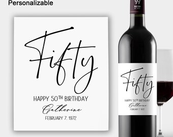 Custom 50th Birthday Wine Label/50th Birthday Gift/Personalized FIFTY Birthday Label/Birthday Gift for Women/Gift For Her/Champagne Label