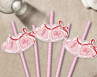 Custom Initials Heart Locket Straws/Personalized Drinking Straw/Wedding Straws/Anniversary Straws/Hand-drawn Straws/Eco Paper Drinking Straw