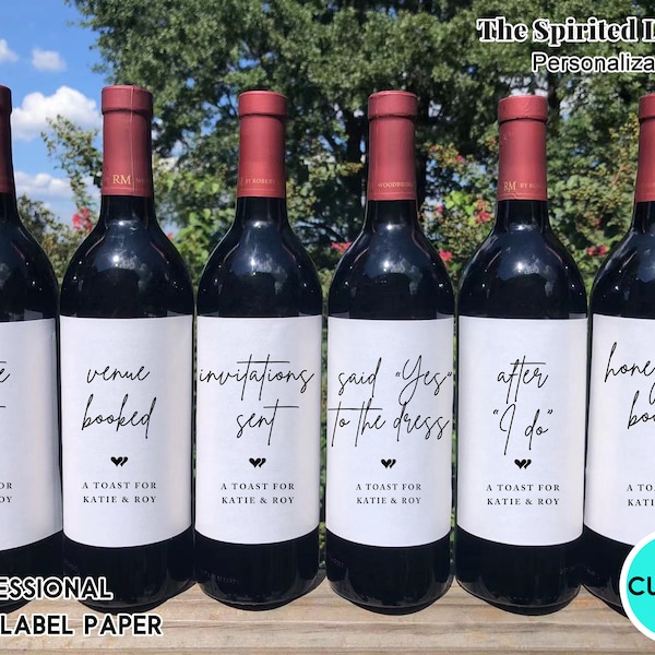 Custom Wine Label Set for Wedding Planning Milestone Wine Labels/Engagement Gift/personalized gift for the couple/bride and groom gifts