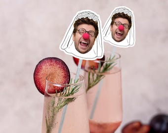 Face Drink Stirrers/Custom Cocktail Stirrers/Groom Face Straws/Final Fiesta Bachelorette Party/Swizzle Sticks/Custom Photo Swizzle Sticks