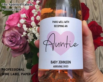 Baby Announcement Wine Label/Pregnancy Announcement Gift/Baby Arriving 2023/New Aunt Gift/Gift for Aunt to be/Gift for Auntie/Gift for Uncle