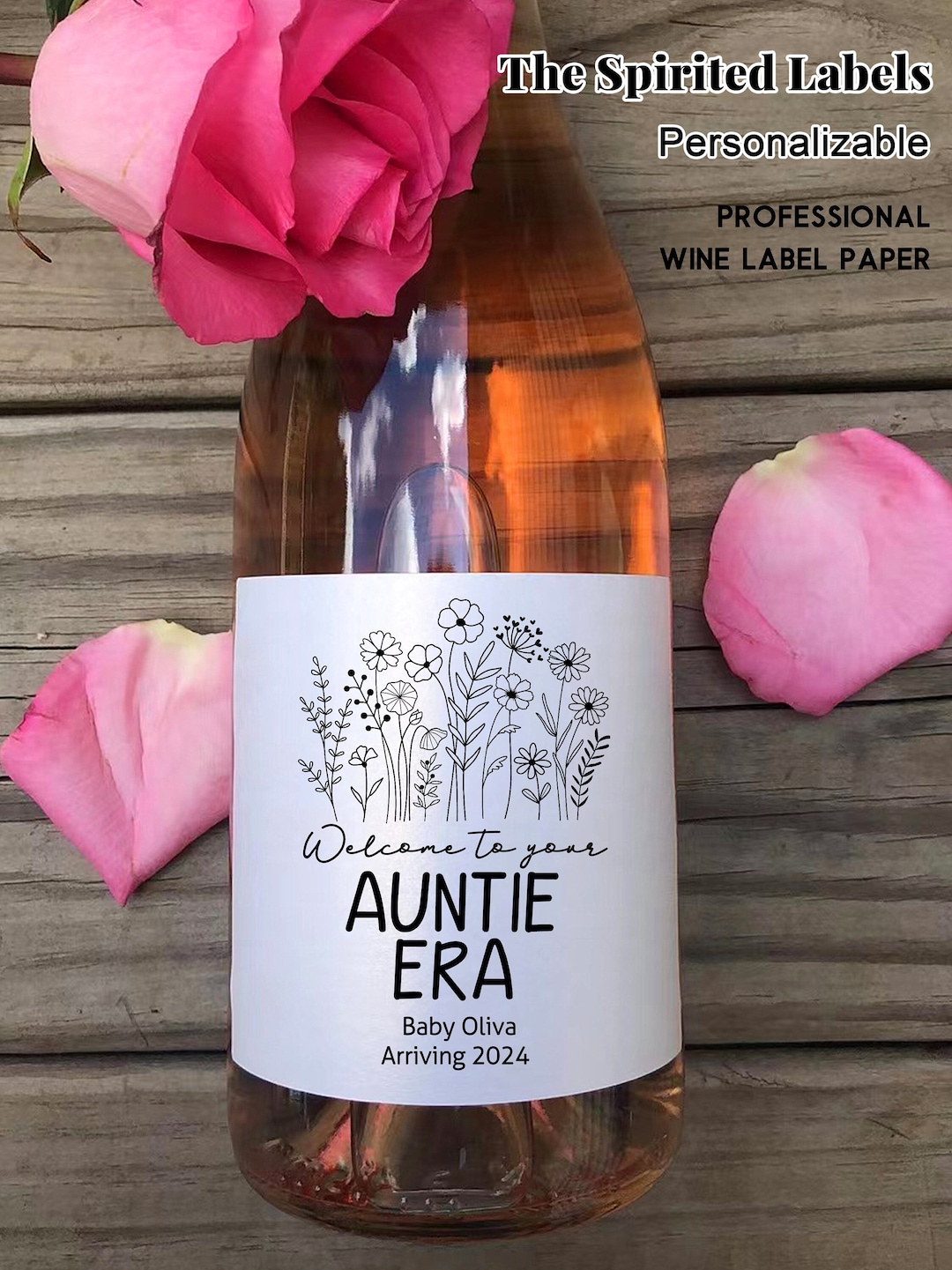 Aunt Announcement Custom Wine Label Auntie Era Card Stickers Baby ...