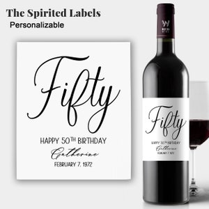 Custom 50th Birthday Wine Label/50th Birthday Gift/Personalized FIFTY Birthday Label/Birthday Gift for Women/Gift For Her/Champagne Label