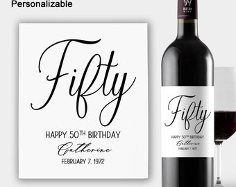 Custom 50th Birthday Wine Label/50th Birthday Gift/Personalized FIFTY Birthday Label/Birthday Gift for Women/Gift For Her/Champagne Label