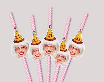 Custom Head Birthday Straws/Personalized Face Straws/Personalized Birthday Tableware Decor Any Age/Funny Birthday Straws/Birthday Decoration