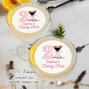 EDIBLE 21st Birthday Drink Topper/21st Birthday Party Decorations/ 21st Birthday Party Cocktail Toppers/Happy 21st Birthday/Cupcake Topper