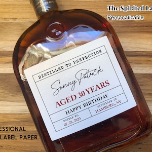 Personalized 30th Birthday Whisky Labels/Custom 40th Birthday Wine Labels/Aged to Perfection/Gift for Man/Gifts For Him/Custom Liquor Labels