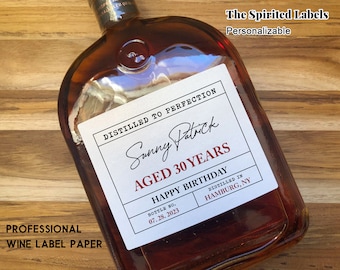 Personalized 30th Birthday Whisky Labels/Custom 40th Birthday Wine Labels/Aged to Perfection/Gift for Man/Gifts For Him/Custom Liquor Labels