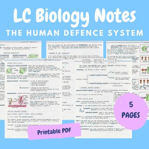 人間の防御システムに関するノート - Leaving Cert 生物学