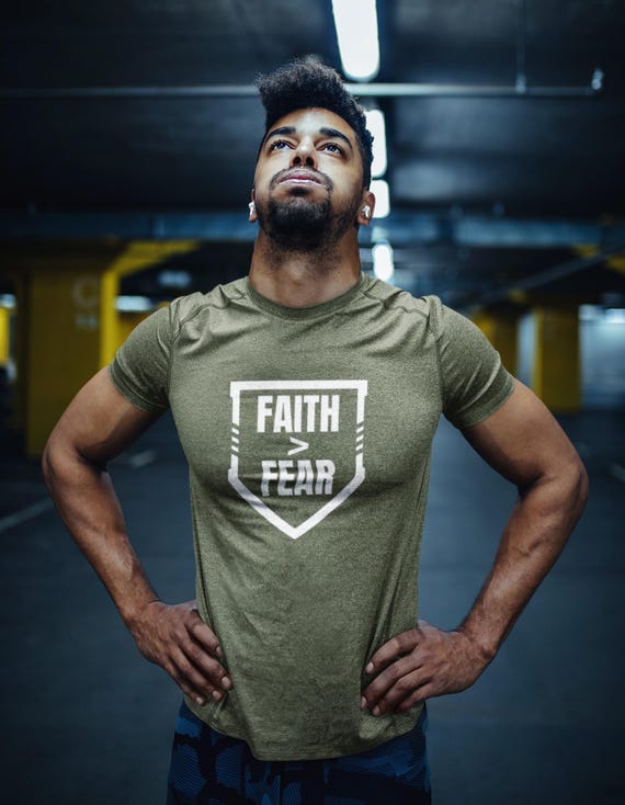 Christian Workout Shirt for Men Faith Over Fear Gym T-shirt