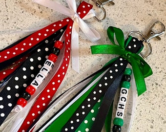 Personalized Ribbon Bag Tag/Cheer Bag Tag/Ribbon Zipper Pull/Ribbon Keychain/Name Tag/Sports Bag Tag/Keychain Name Tag/Team Gift/Zipper Pull